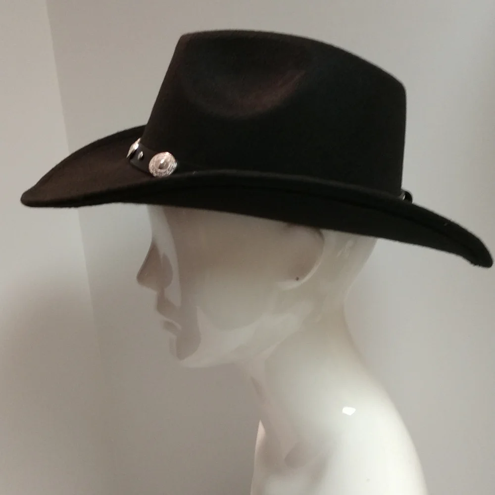 Unisex Black Western Cowboy Hat  Silver-tone Conch Faux Leather Strap - Picture 8 of 17